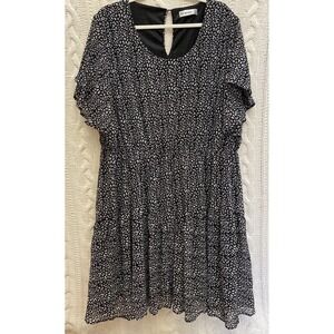 Nemidor Womens Black White Flutter Sleeve Ruffle Hem Flowy Dress Size US 24‎